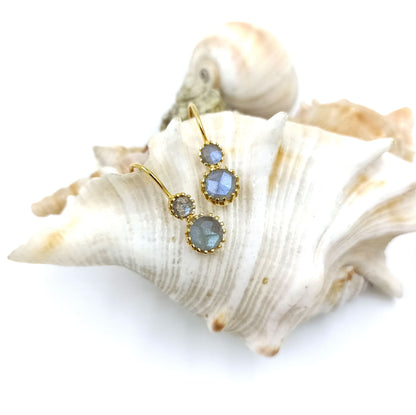 Labradorite, garnet, Moonstone, Rose Quartz dual stone earrings Gold Plated & Sterling Silver Round Stone earring prong setting Earrings