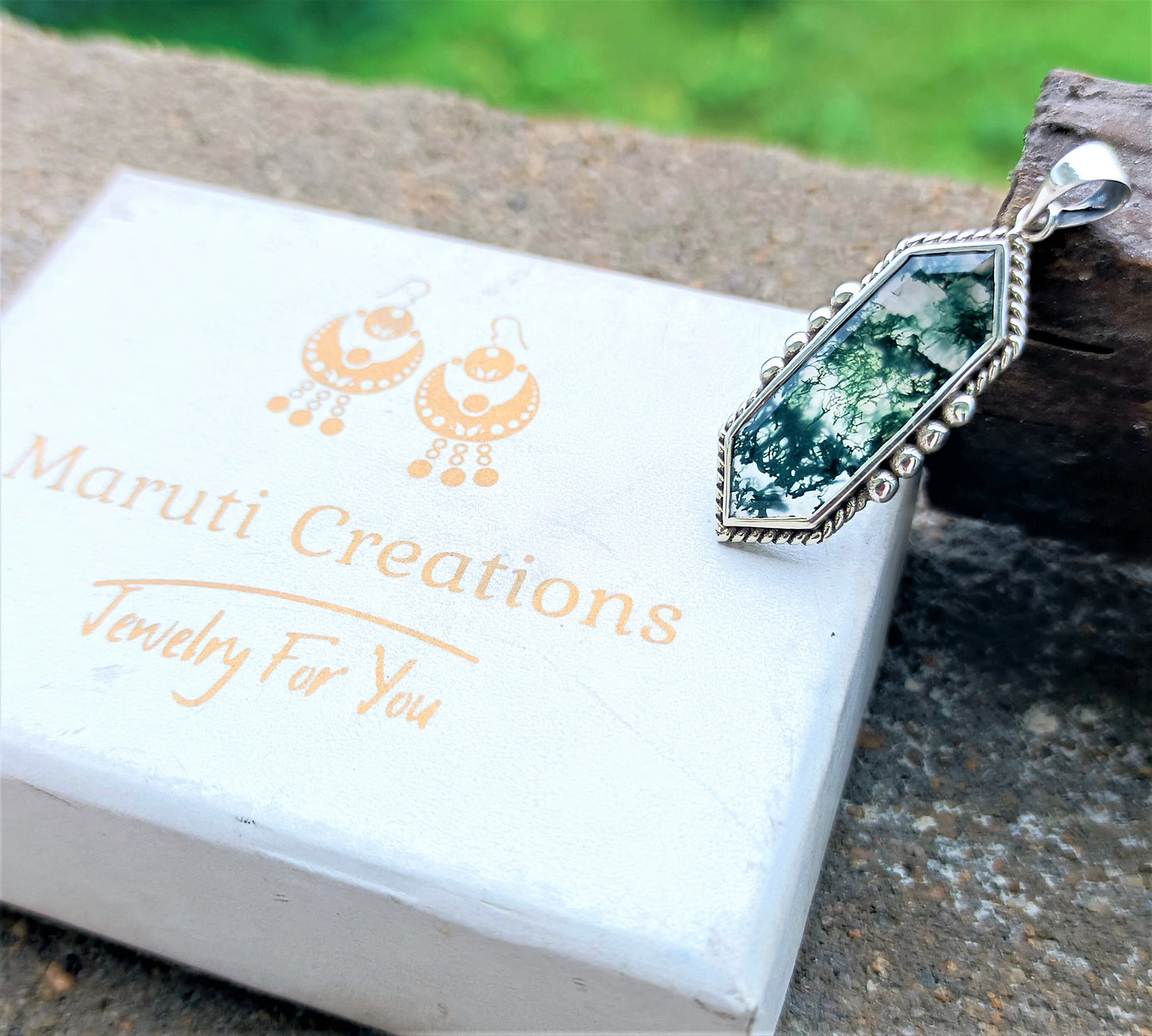 Moss Agate Necklace, 925 Sterling Silver Handmade Pendant, Statement Pendant, Gift For Her