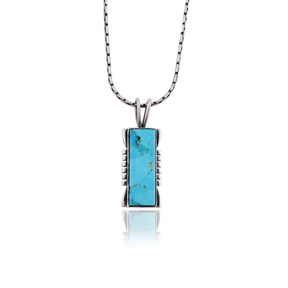 Turquoise Pendant Necklace, Sterling Silver Pendant Necklace, Turquoise Rectangle Genuine Gemstone Necklace, Kingman Southwestern Necklace