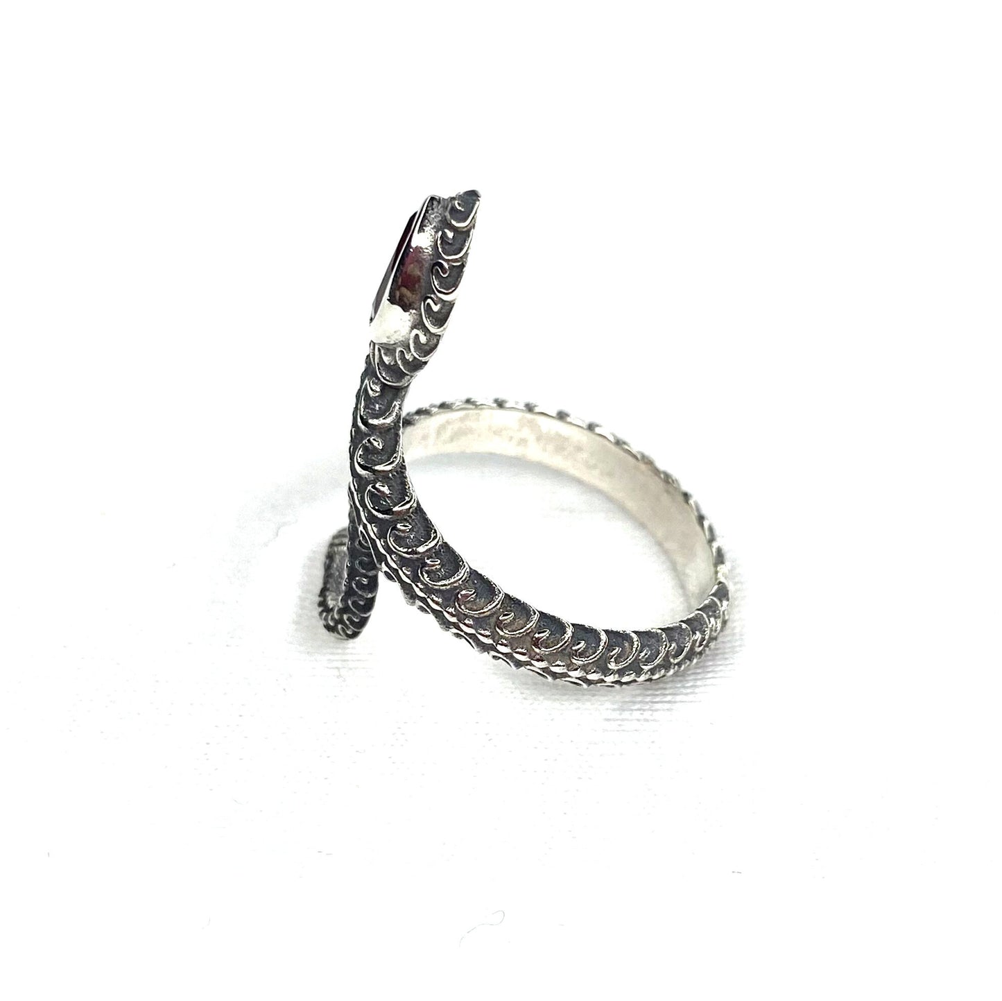 Garnet Snake Ring, Sterling Silver Ring, Adjustable Ring, Silver Ring, Oval Cut, Unisex, Gift, Snake Ring