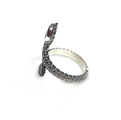 Garnet Snake Ring, Sterling Silver Ring, Adjustable Ring, Silver Ring, Oval Cut, Unisex, Gift, Snake Ring