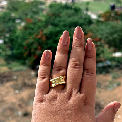 18K Gold Dome Ring Thick Chunky Ring Adjustable Wide Ring Croissant Ring Stackable Ring Chunky Gold Ring Signet Ring for Women Gift for Mom