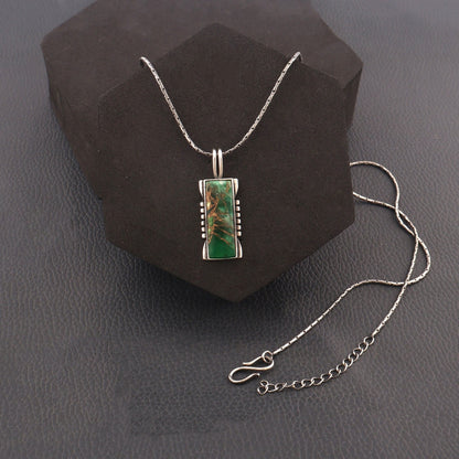 Copper Turquoise Pendant Necklace Sterling Silver Pendant Necklace Turquoise Rectangle Genuine Gemstone Necklace Kingman Southwestern