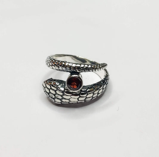 Silver Garnet Snake Ring, Silver Nature inspired Ring available in Silver and Brass