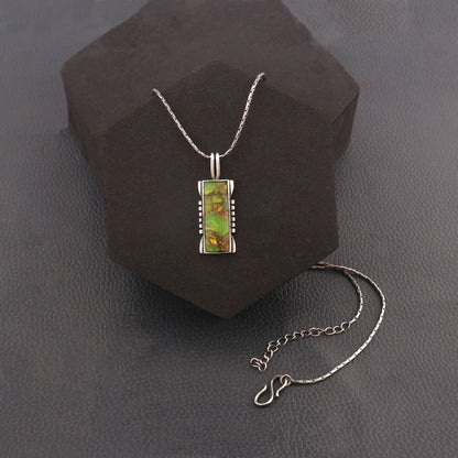 Copper Turquoise Pendant Necklace Sterling Silver Pendant Necklace Turquoise Rectangle Genuine Gemstone Necklace Kingman Southwestern