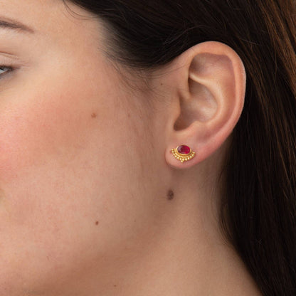 Turquoise Rainbow Moonstone Ruby Earrings Oxidize Silver 14k Gold Plated Earring Handmade Jewelry Oval Shape Gemstone Woman Stud Earrings