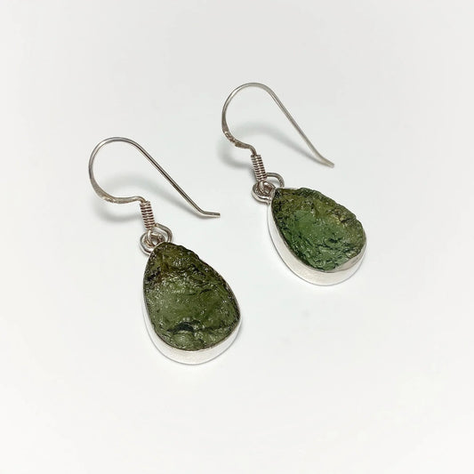 Moldavite Earrings 925 Sterling Silver Czech Republic AAA+ Quality Natural Top Moldavite Rough Healing Gemstone Handmade Earrings Gifts