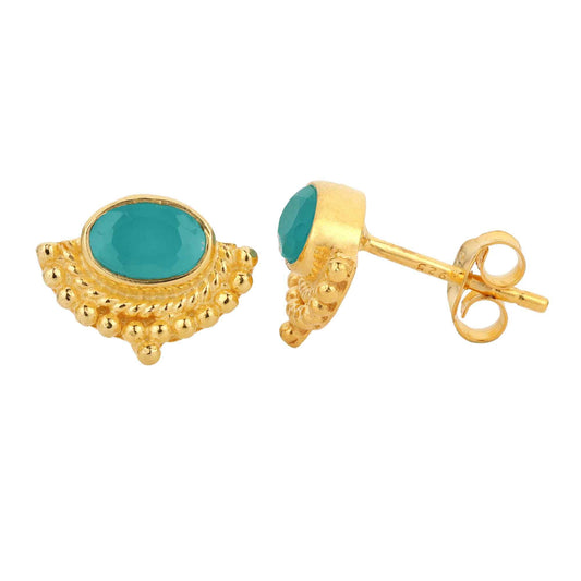Turquoise Rainbow Moonstone Ruby Earrings Oxidize Silver 14k Gold Plated Earring Handmade Jewelry Oval Shape Gemstone Woman Stud Earrings
