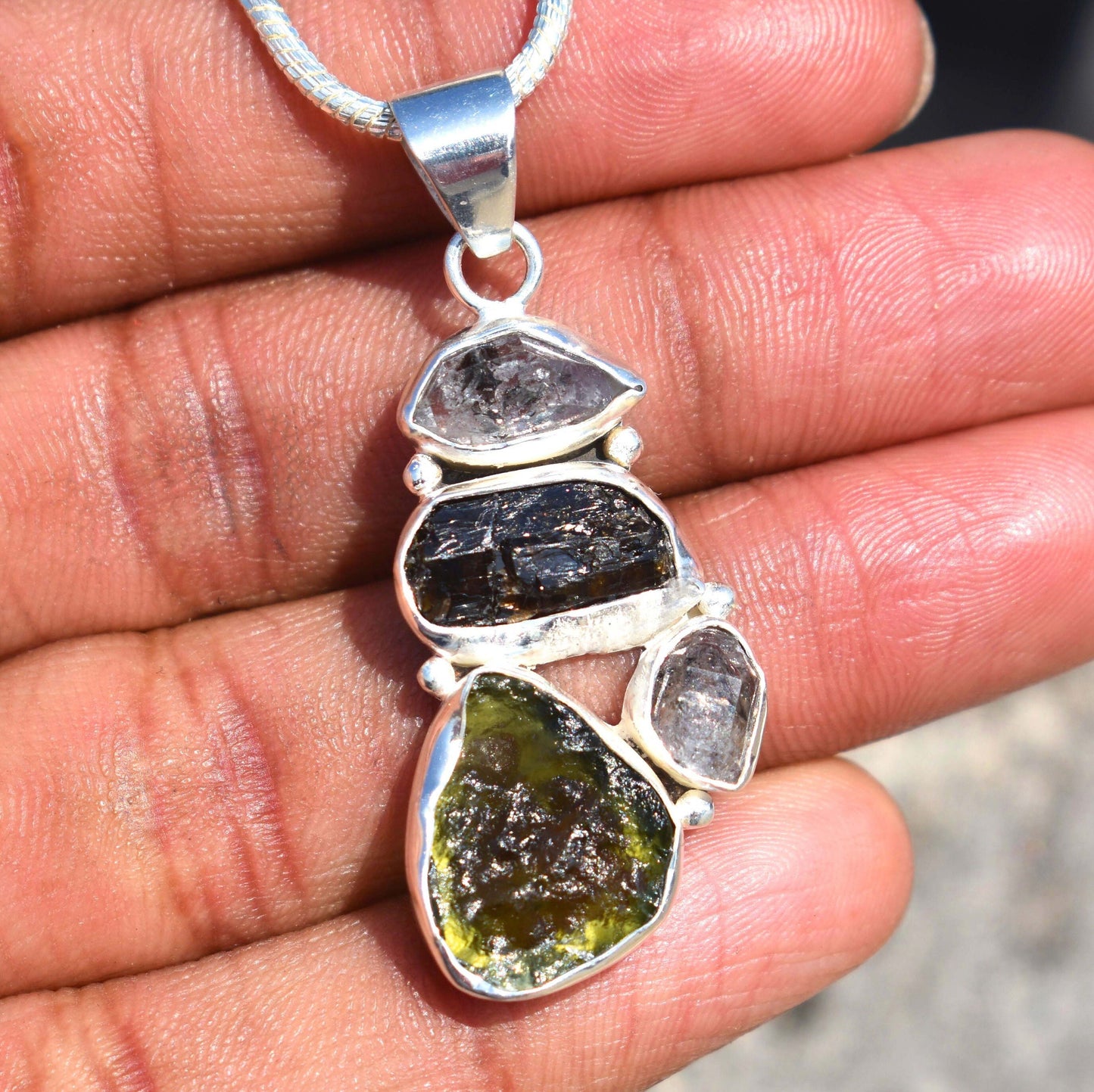 Czech Moldavite Black Tourmaline Herkimer Pendant AAA+ Natural Rough Healing Gemstone Beautiful Handmade Pendants Authentic Moldavite rough