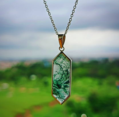 Moss Agate Necklace, 925 Sterling Silver Handmade Pendant, Gift For Mom