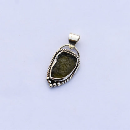 Moldavite Pendant 925 Solid Sterling Silver Handmade Pendants Natural Moldavite Rough Gemstone Pendant Birthday gift For woman and girls