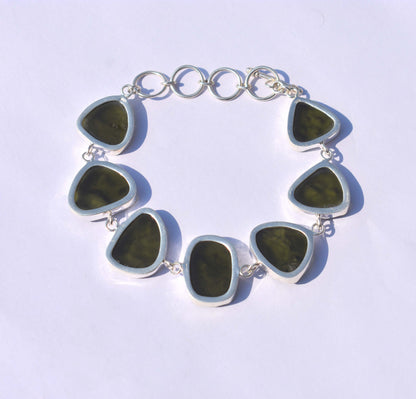 Moldavite Bracelet Handmade 925 Sterling Silver Czech Republic AAA Moldavite Rough Healing Gemstone adjustable Bracelets gift Boys & Girls