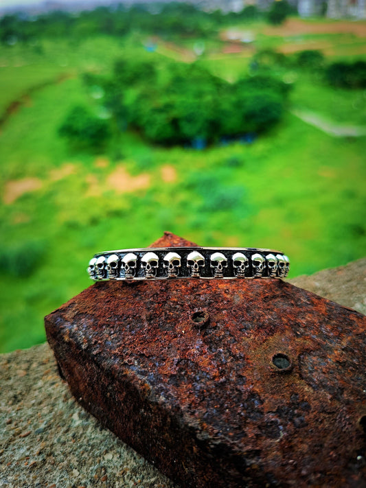 Antique silver skull cuff bracelet, skulls open cuff, unique adjustable cuff, womens punk gothic bracelet, womens gift, Silver Cuff bracelet