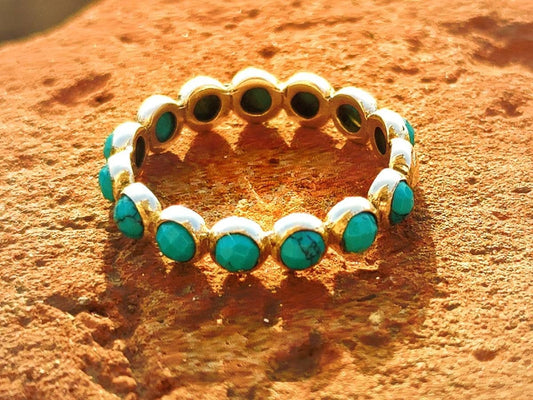 Bezel Turquoise ring eternity silver ring band Semi precious stone women engagement ring gift for her mothers day gift birthday gift 925 sil
